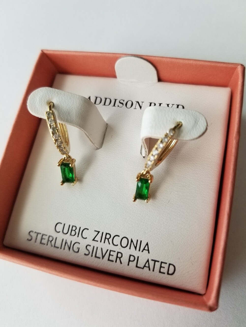 ❗Addison Blvd Sterling Silver Plated Cubic Zirconia Emerald Mini Hoop Earrings❗